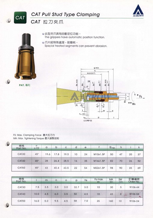 丸荣acrow主轴拉爪主轴拉刀瓣爪bt5045度bt30