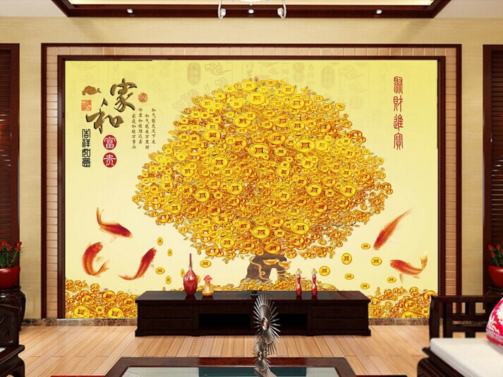 生产供应中式古典背景墙壁画图片