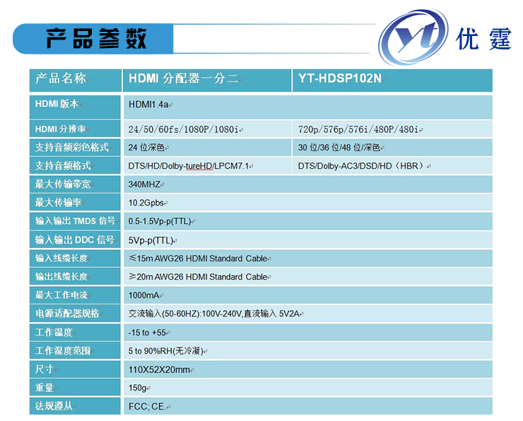 1.4版4K超高清 HDMI分配器一分二KTV酒巴点