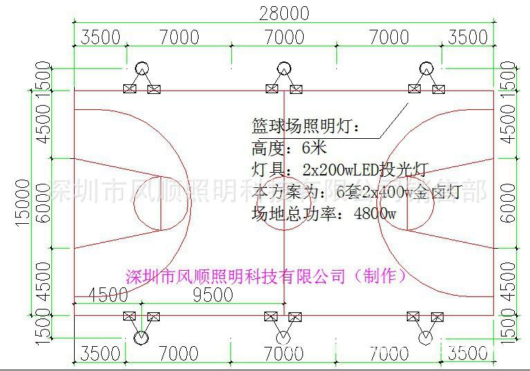 室外篮球场高照度照明方案|led标准篮球场照明灯