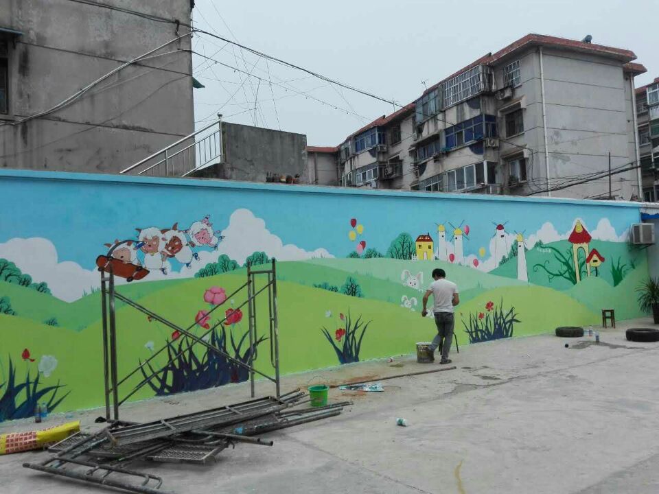 嘉兴文化墙墙体彩绘 花园3D地画施工