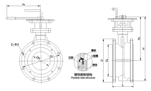 手動(dòng)法蘭蝶閥結(jié)構(gòu)圖