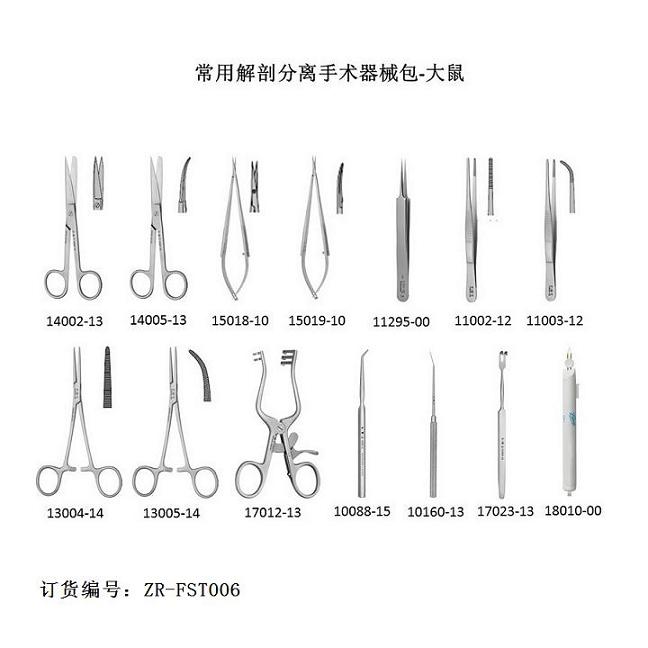 常用解剖分离器械包 fst大鼠解剖器械包 大鼠解剖工具