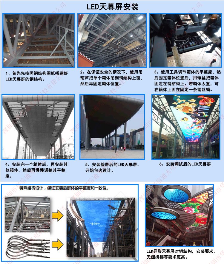 P4室內LED天幕屏商場酒店吊頂天空高清4K電子廣告顯示屏安裝步驟 P4室內LED天幕屏商場酒店吊頂天空高清4K電子廣告顯示屏安裝步驟