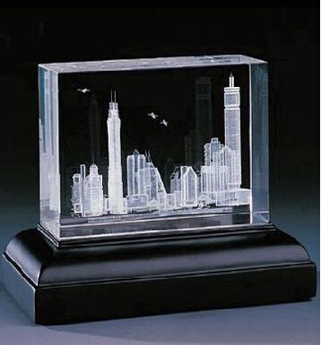 楼房3d图像水晶内雕摆饰 政府大楼激光内雕水晶纪念摆件