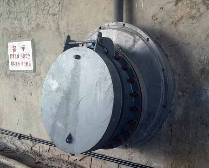 门板通过门铰安装在门座上,根据国内泵站的应用情况,拍门的门形圆形和